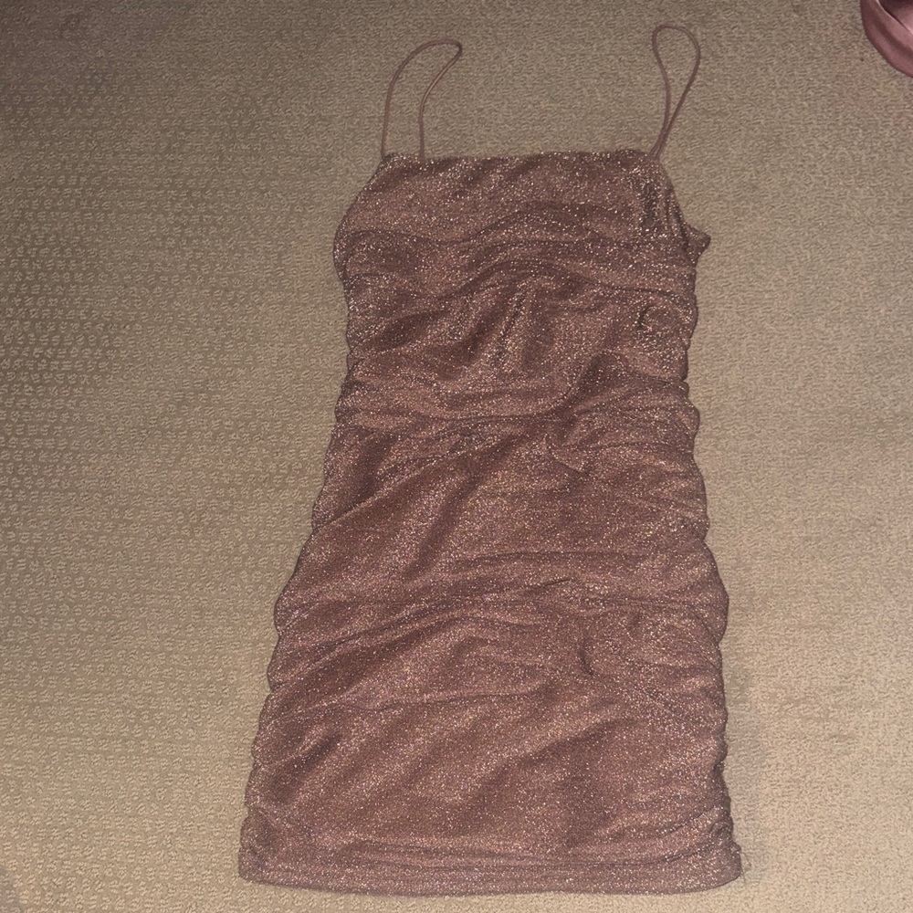 Shimmery Rose Brown Slip Dress with Spaghetti Straps